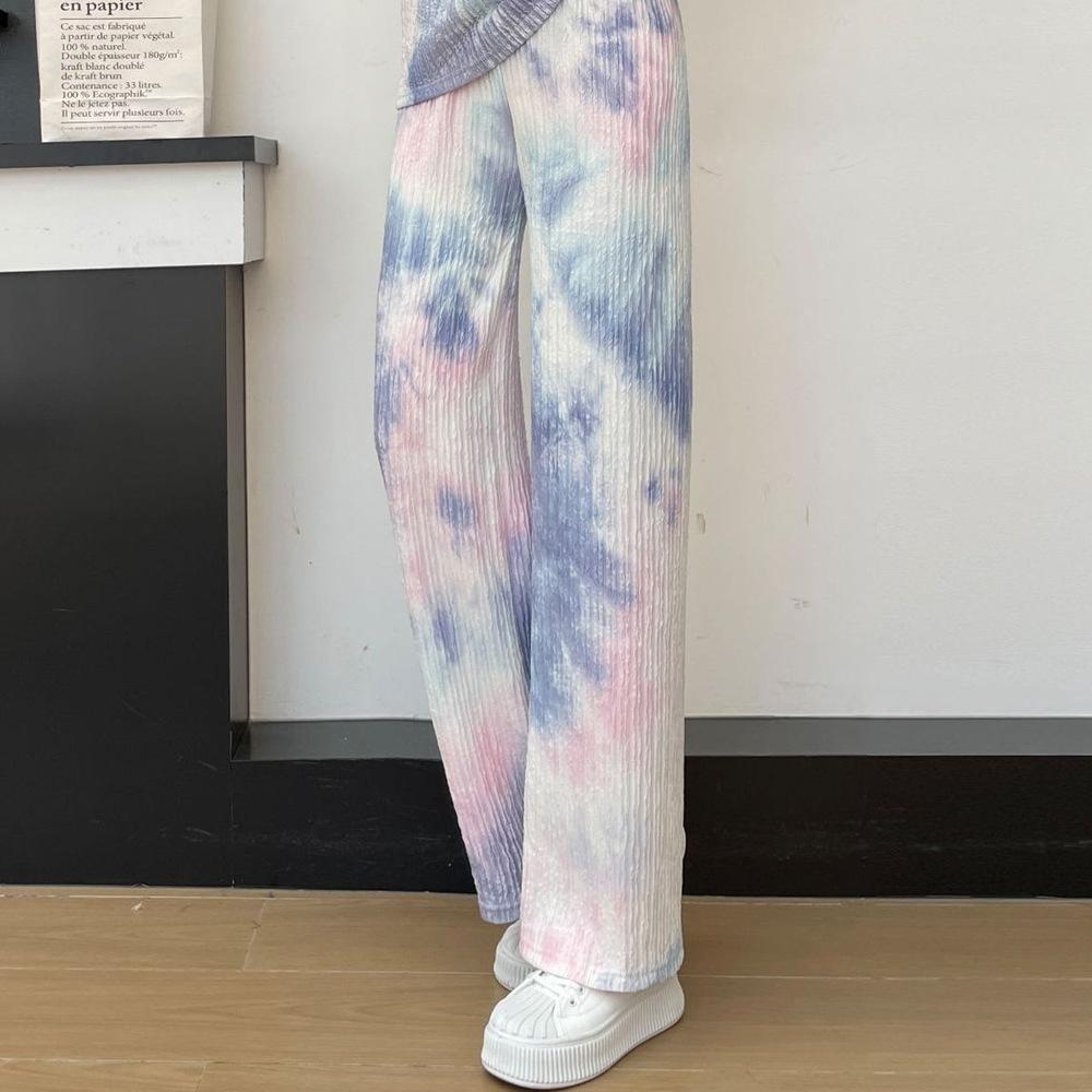 Women's Summer Slim High Waisted Color Printed Pleated Casual Floor Pants