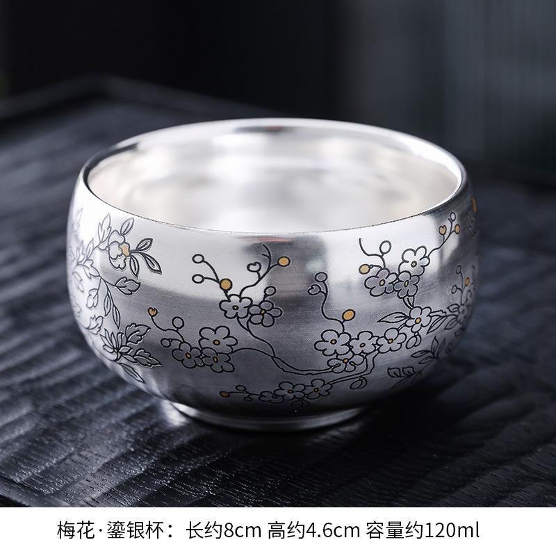 999 Silver Gilded Master Tea Cup Handmade Ceramic with Enamel Decoration Luxury Gongfu Teaware for Collector Gift
