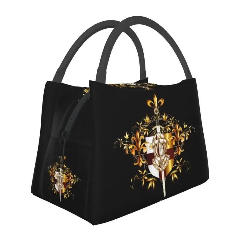 Flagge der Tempelritter Tragbare Lunchbox Kriegerkreuz Thermokühltasche Lebensmittelisoliert Lunchtasche Büro Arbeit Picknickbehälter