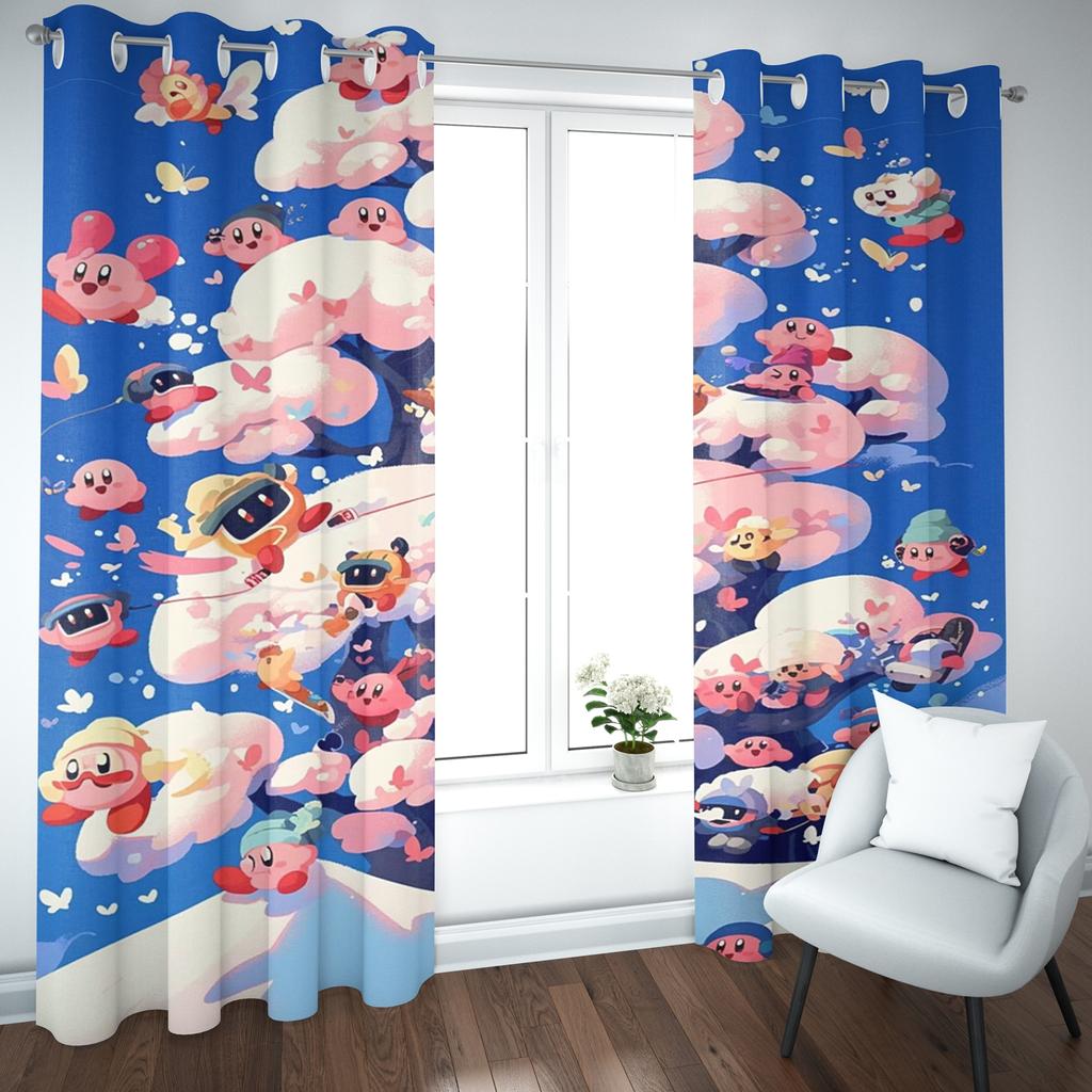 Kirby Cartoon Vorhang Wohnsitz Niedlicher Druck Lichtfilternde Fenstergardinen Wohnzimmer Kinderzimmer Stil Dekoration Fenster Verdunkelung