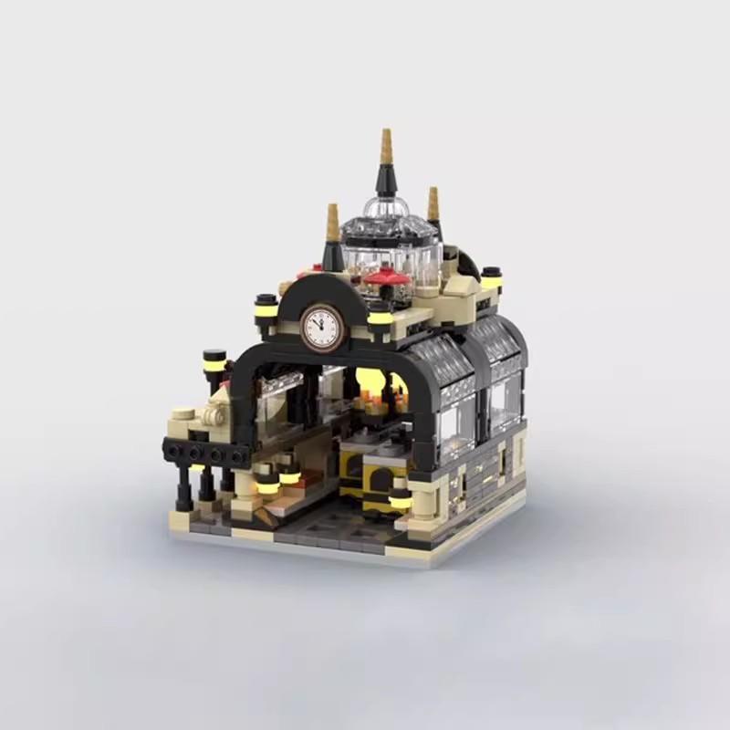 Building Block Compatible 145087 Stagate Train Station Mini Building Street View Creative Model Building Block