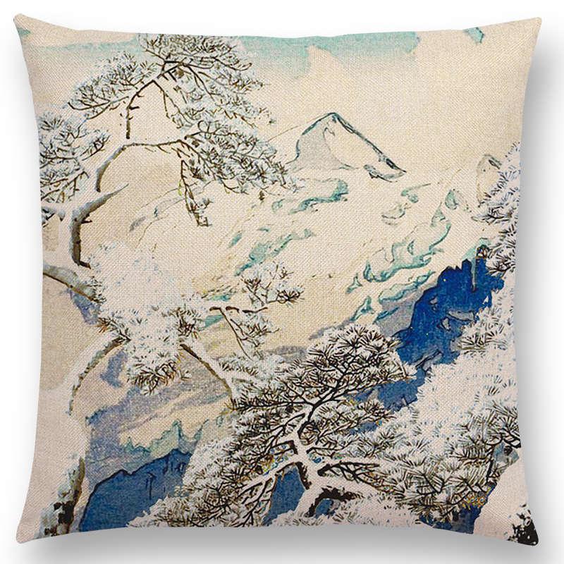 Mount Fuji Spring Pillow Cover Landscape Painting Cushion Cover Four Seasons Nature Scenery Fuji Mountains Sofa Pillow Case