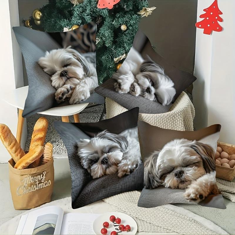 1/4pcs Cute Shih Tzu Sleeping Pattern Pillowcases Sofa Cushion Cover Home Bedroom Room Decoration