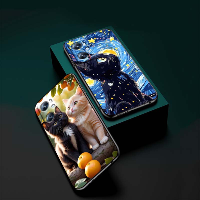 Cute cartoon cat illustration Phone Case For OPPO Reno 5 6 7 A96 A40 A58 Realme GT A74 A78 Neo2 A74 A78 Find X5 X3 X7 X8 Black