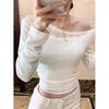 Elegant Lace Patchwork Off-Shoulder Slim-Fit Long-Sleeve Top for Women - Spring/Autumn Style
