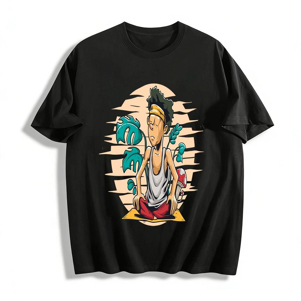 Chill Meditation Boy Tropical Print Casual Tee Pure cotton T-shirt XXS