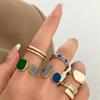 Vintage Boho Style Rings Set – 6 Pieces Colorful Geometric Adjustable Open Rings with Zirconia Inlay, Zinc Alloy Fashion Rings for Women – Perfect for