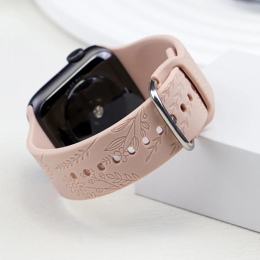 Engraved Band Strap for Apple Watch Band 49mm 44 40mm 45 41mm 38mm 42mm Silicone Solo Loop Bracelet iWatch 9 8 Ultra 7 6 5 Belt