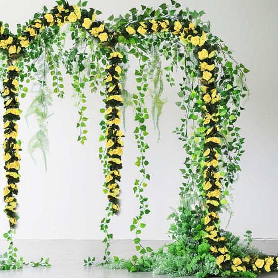 94.5 Inch Artificial Rose Flower Garland Faux Hanging Rose Vine Fake Spring Floral Ivy Garland for Wall Backdrop Wedding Arch Party Background Fence