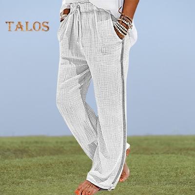 Men Vacation Pants Size Zipper Closure Drawstring Elastic Waist Solid Color Loose Wide Leg Casual Daily Wear Long Trousers
