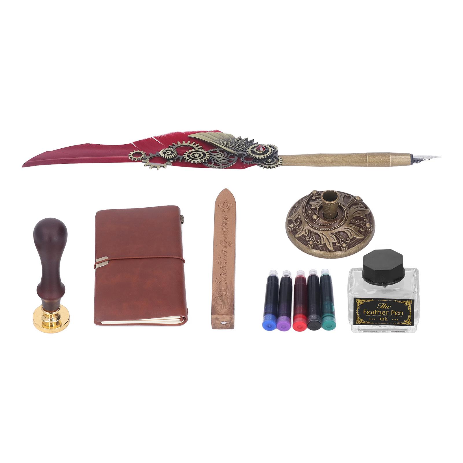 

Quill Pen and Ink Set Vintage Smoothly Writing Widely Used Pen and Ink Set with Wax Stamp Notebook