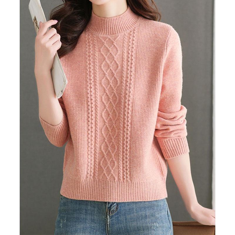 Red Twist Bottoming Knitted Sweater Autumn and Winter Simple Basic New Thick Short Solid Color Semi-turtleneck Inner Sweater Women