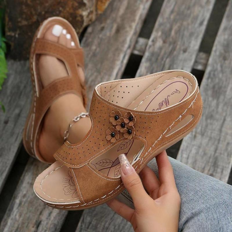 New Spring Women's Plus Size Hollow-Out Open-Toe Wedge Peep-Toe One-Strap Slippers