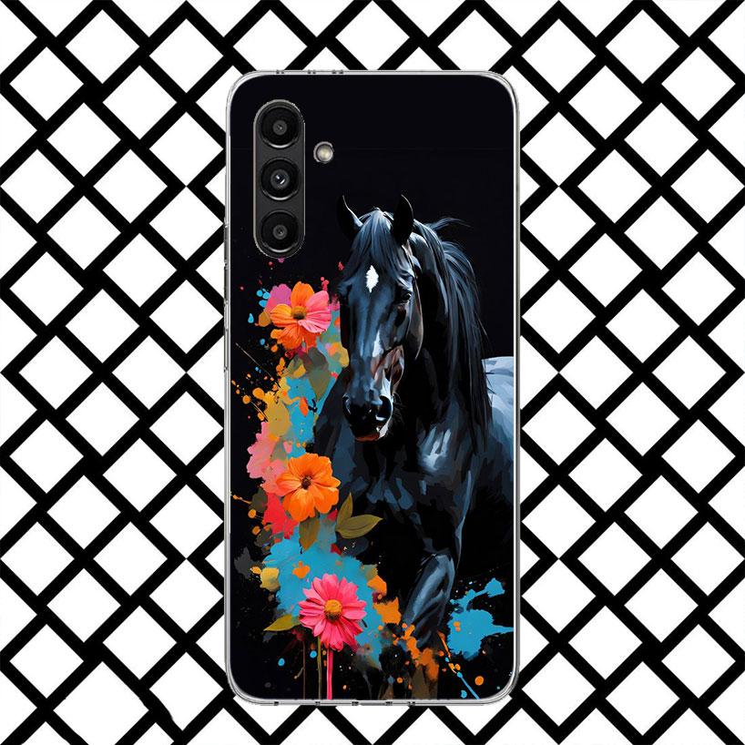 Animal Black Horse Phone Case for Samsung Galaxy A17 A37 A57 A16 A26 A36 A56 A15 A25 A35 A55 A14 A24 A34 A54 A13 A23 A33 A53 Gal
