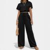 1116 Women's Casual Suit, Fashionable and Elegant Waist Straight Pants + Solid Color Round Neck T-shirt