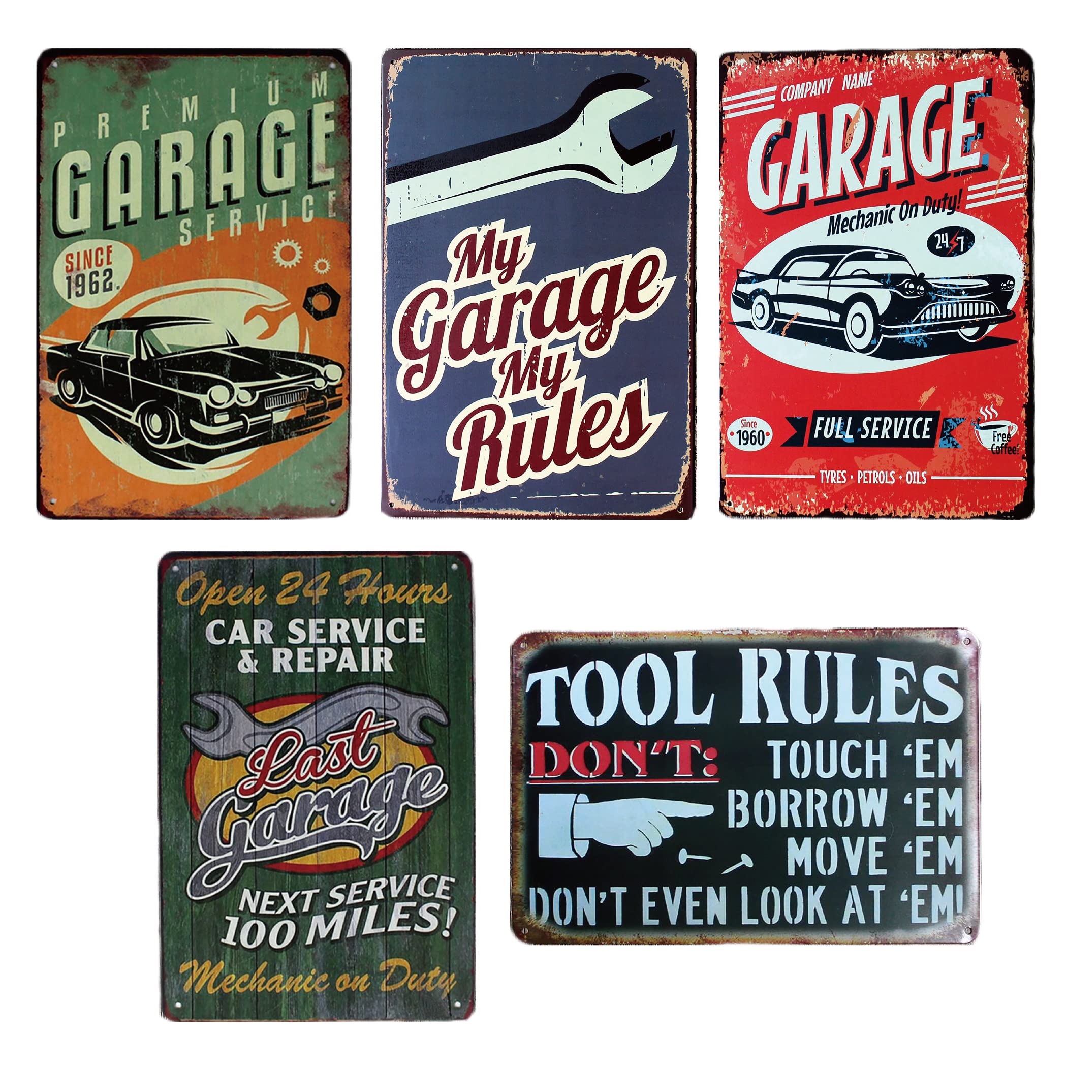 

Tin Sign Simple Garage Set of 5 Metal Plates American Vintage Style Wall Decoration Retro Miscellaneous Goods Decoration Metal Miscellaneous Goods