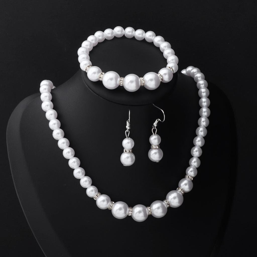 3Pcs Women's Pearl Jewelry Set Simulated Pearls Fashion Simplicity Girl Versatile Earrings Necklaces Bracelets Jewelry Set