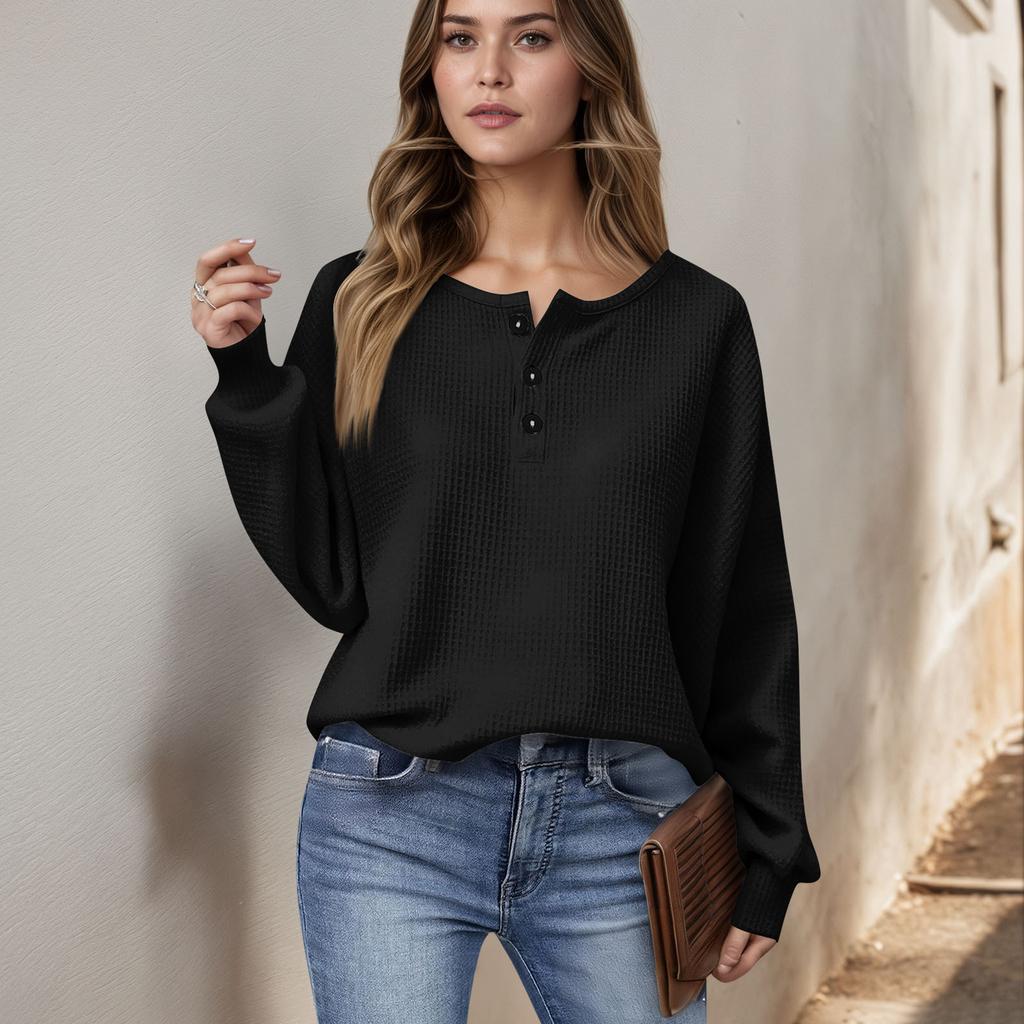 Women's Casual Shirts Long Sleeve Tops Button Up V Neck Loose Knit Fall Favorites For Women