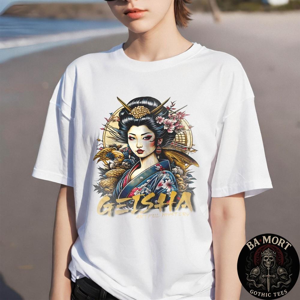 Geisha Artful Mystery Japanese Portrait Gold Graphic TShirt Unisex T-Shirt XXL