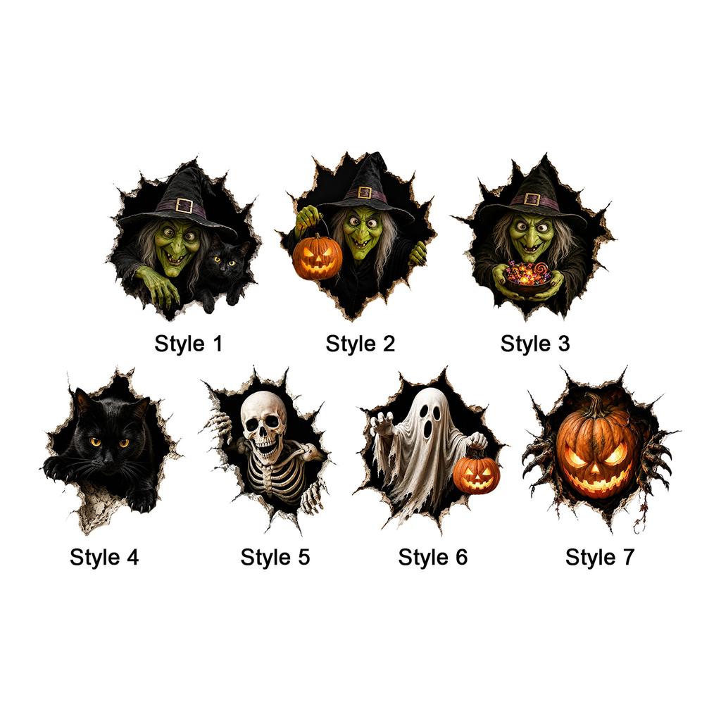 Halloween Break-In 3D Wall Decals Cracked Effect Removable PVC Stickers Haunted Scene Holiday Party Decor
