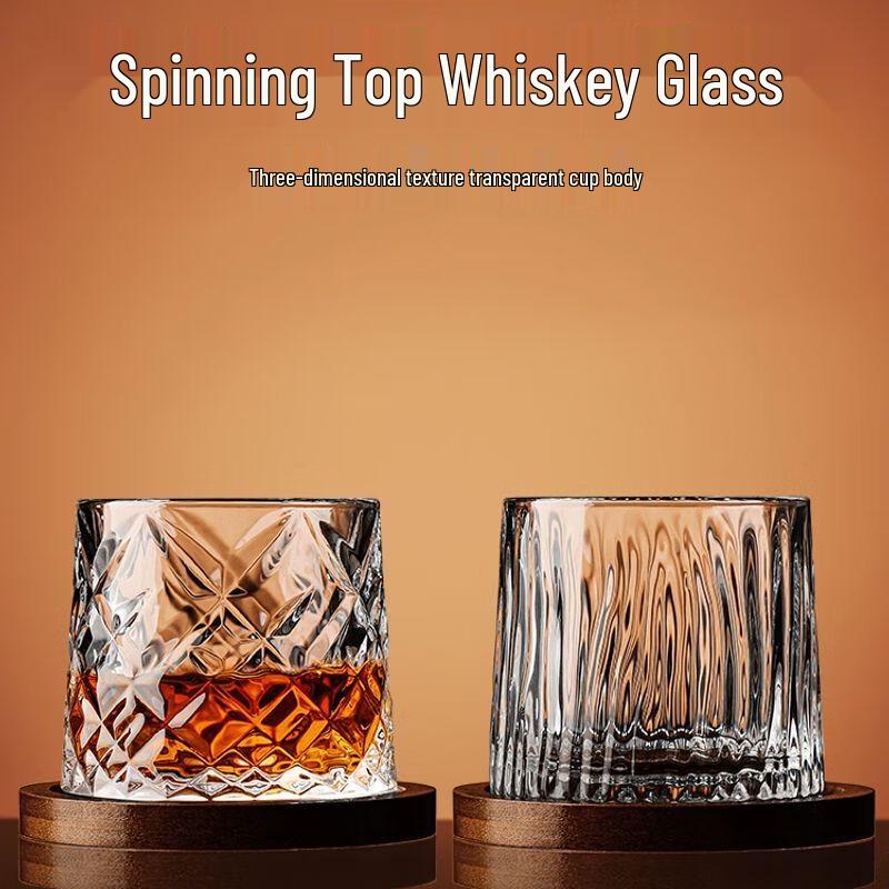 Premium Rotating Crystal Whiskey Glass Set