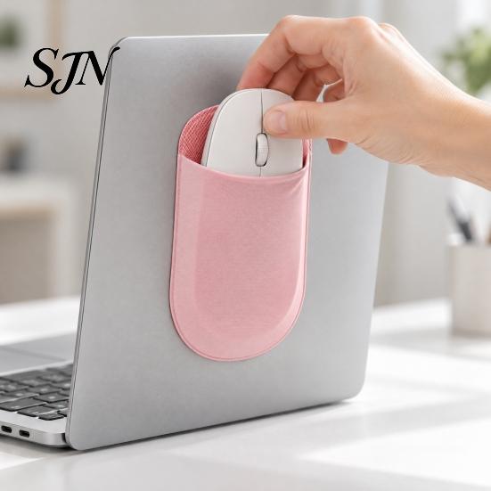 Stretchable Mouse Case for Notebook Wireless Sleeve Pouch, Self Adhesive Universal Storage Office Bag, Lycra Fabric Large Opening Holder Laptop