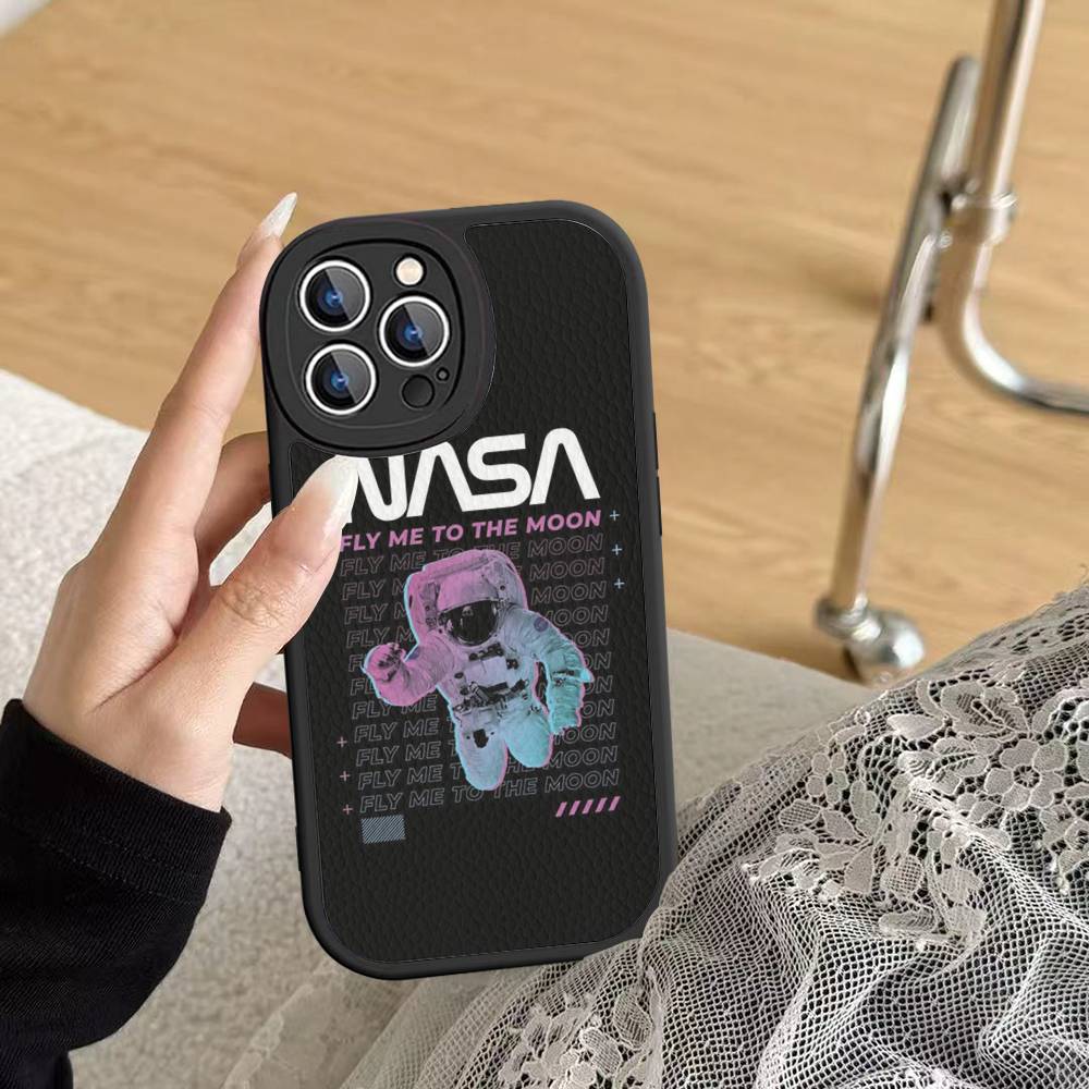 USA N-Nasa Leather Phone Case For IPhone 16 14 15 Pro Plus 13 12 11 Pro Max Silicone Cover