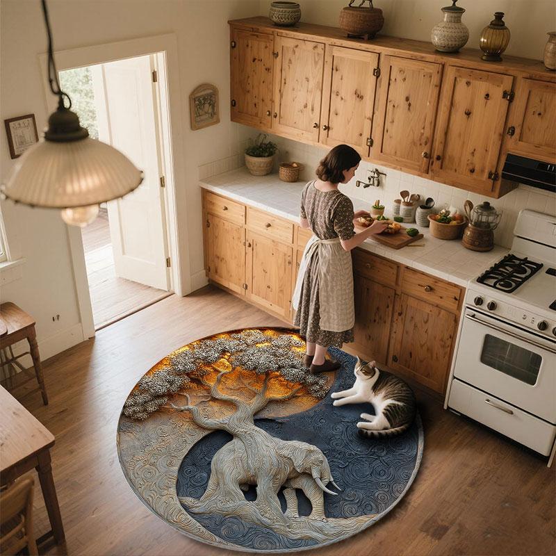 Sacred Elephant pattern round rug,Carpet Rug for Living Room Bedroom Playroom ,Non-slip Floor Mat,Holiday Gifts and Birthday Gifts.