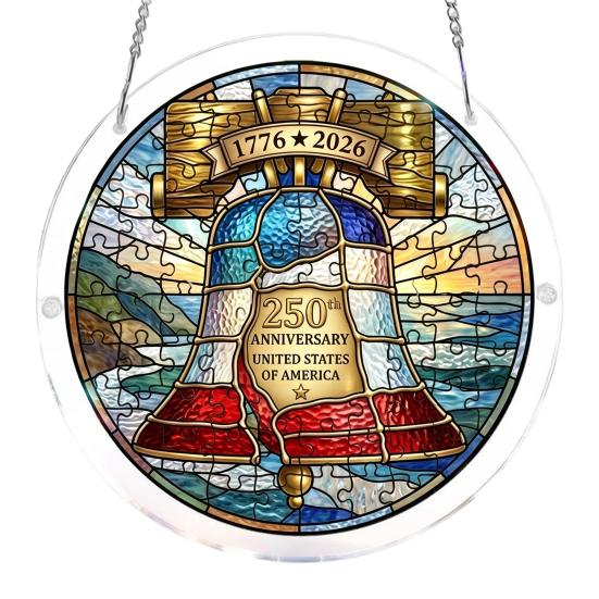 Patriotic Acrylic Puzzle Suncatcher 250th Anniversary Stained Glass Window Hanging