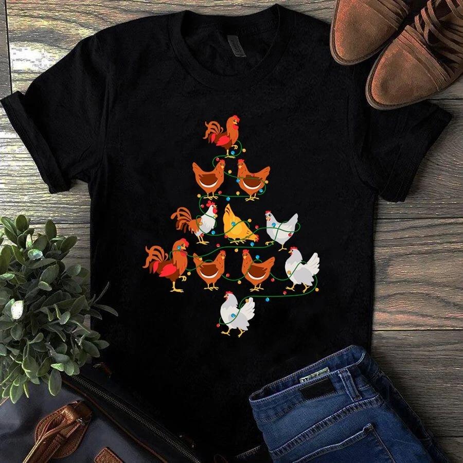 Funny Chickens Christmas Tree Light Xmas Gift Men s and Women s T-shirts XXL
