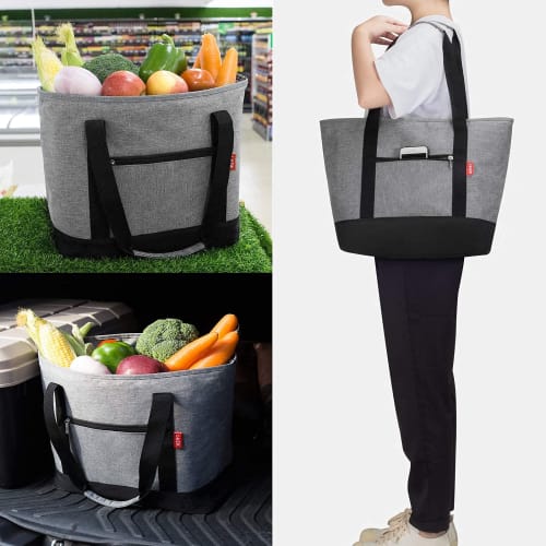 LHZK Insulated Eco Bag, Foldable Tote Bag, Lunch Bag, 28L Large Capacity Shopping Bag, Insulated Cooler Bag, Large Thermal Bag for Outdoor Activities,