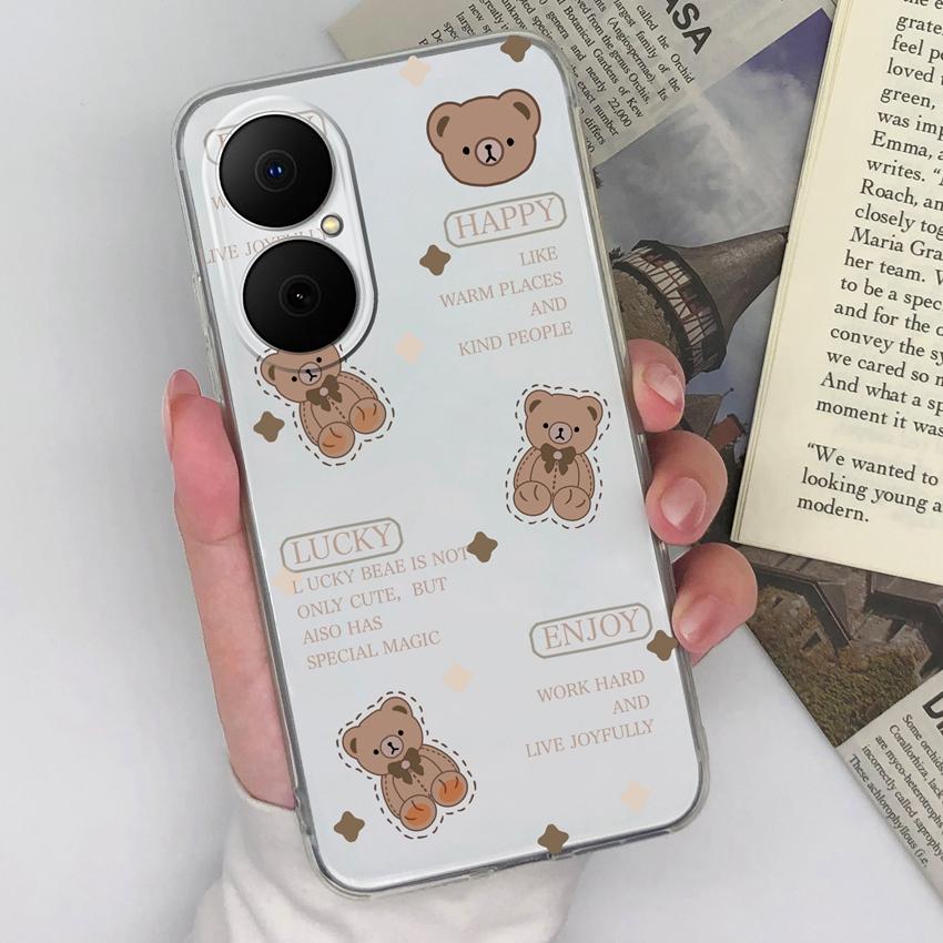 For Huawei Enjoy 80 70x P40 P50 Y5 Y6 Y8p Phone Case Colorful Love Heart Patterns Square Transparent Silicone Dustproof Shell For Huawei Bumper Covers