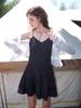 ETMON Slip Floral Tiered Mini Dress, Black