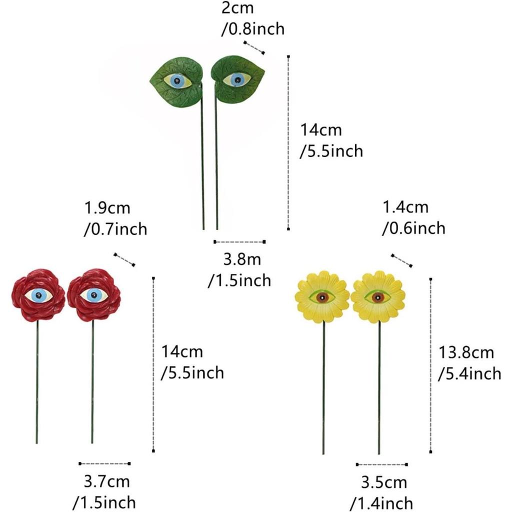 6PCS Resin Plant Eyes Stakes, Rose Sunflower Green Leaves Plant Eyes Garden Stakes Funny Floral Plant Pick Ornaments for Indoor,Outdoor Yard