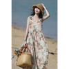 Sommer-Maxikleid mit Blumenprint aus Leinen für Damen, ärmellos, lässig