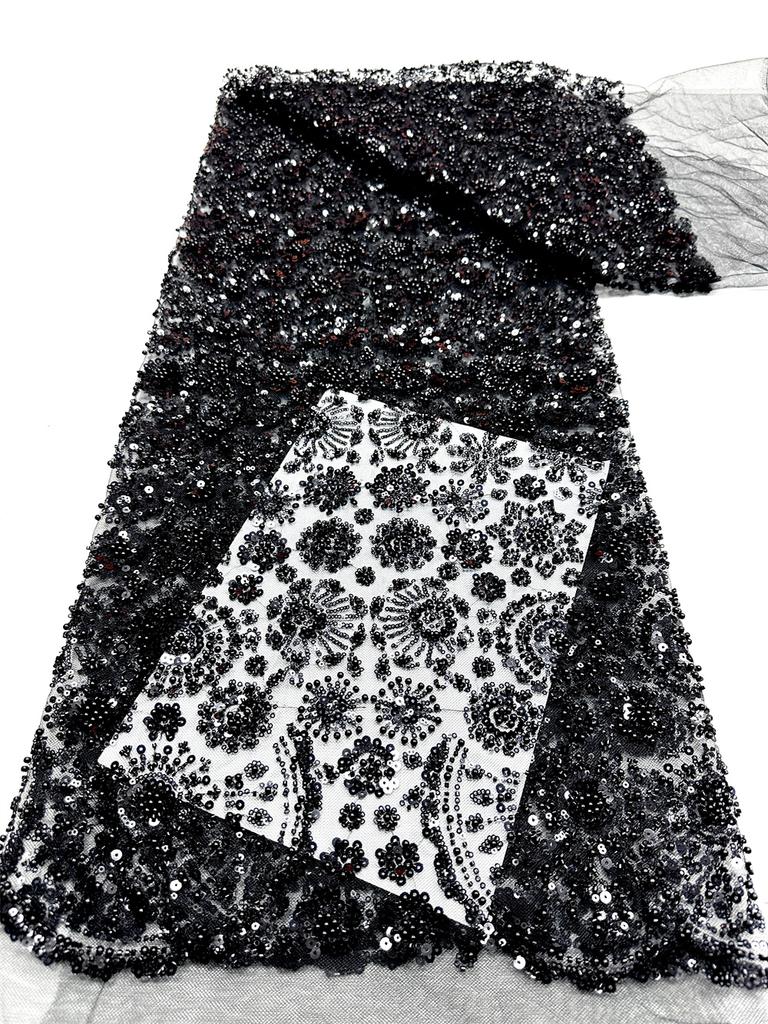 African Tulle Lace Fabric 2026 French Sequins Fabric Sewing Embroidery With Beads Lace Tulle Mesh Nigeria Dress 5 Yards Sewing