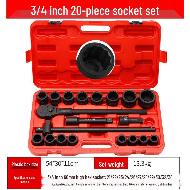 3/4 Heavy Duty 20-Piece Impact Socket Set - Hex12-Point Torx Wrench