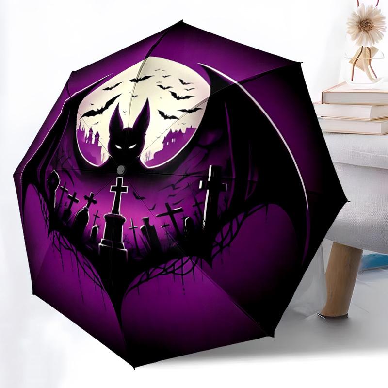 1pc Bat Graveyard Automatic Opening/Closing Umbrella with Operation & Windproof Canopy Yy260311041