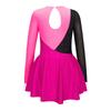 Figure Skating Dress Kids Girls Tutu Ballet Dress Shiny Rhinestone Gymnastics Leotard Long Sleeve Mesh Ice Skating Dress