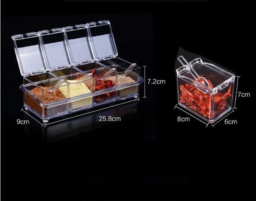 4pcs/lot Clear Spice Container Set, Transparent Seasoning Box with Lids & Spoons, Kitchen Organizer