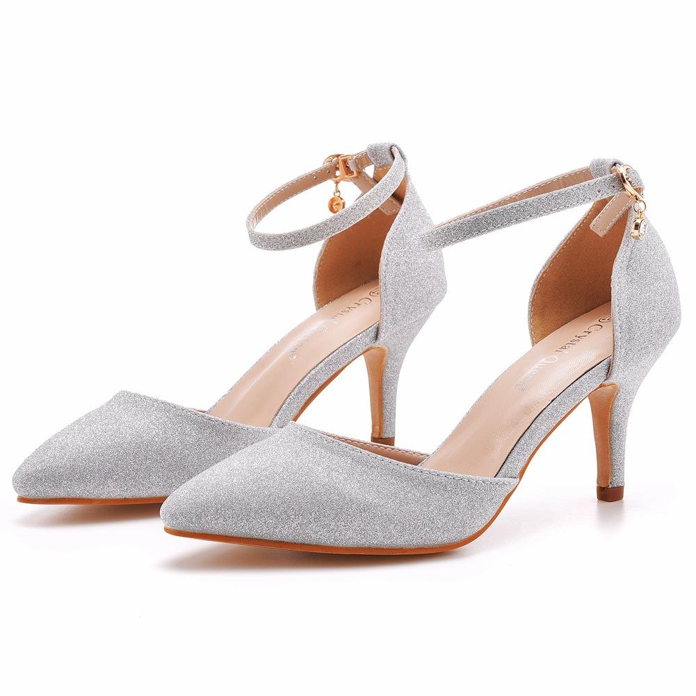 Plus Size Shoes for Women Summer Fashion PU Comfortable Buckle Strap Pointed Toe Sandals Party Evening Wedding Sandalias Mujer