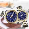 Pair Classic Stainless Steel Watches for Couples with Diamond Accents, Waterproof, Gold Finish