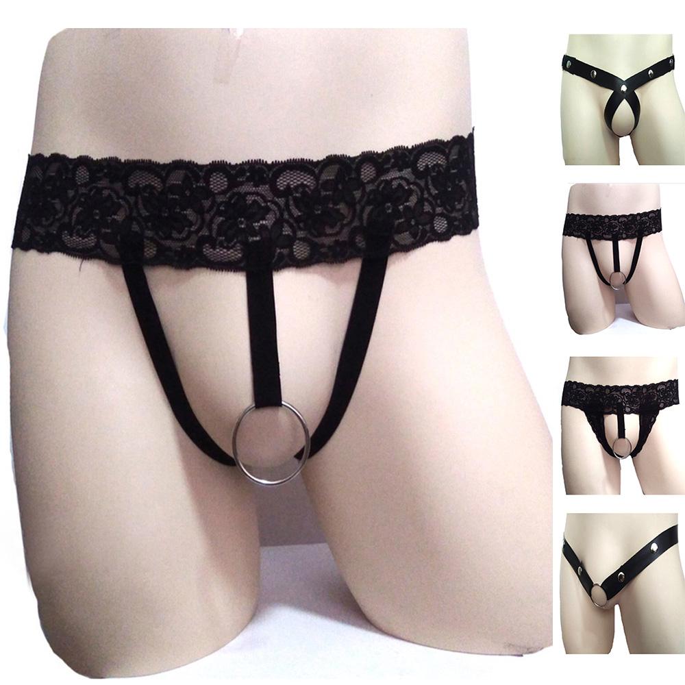 Men's Sexy See-through Lace Hollow Panties Underwear Clubwear Thongs Briefs