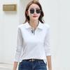 Herbst Damen Rollkragen Baumwolle Einfarbig Langarm T-Shirt Patchwork Damen Poloshirts für Damen