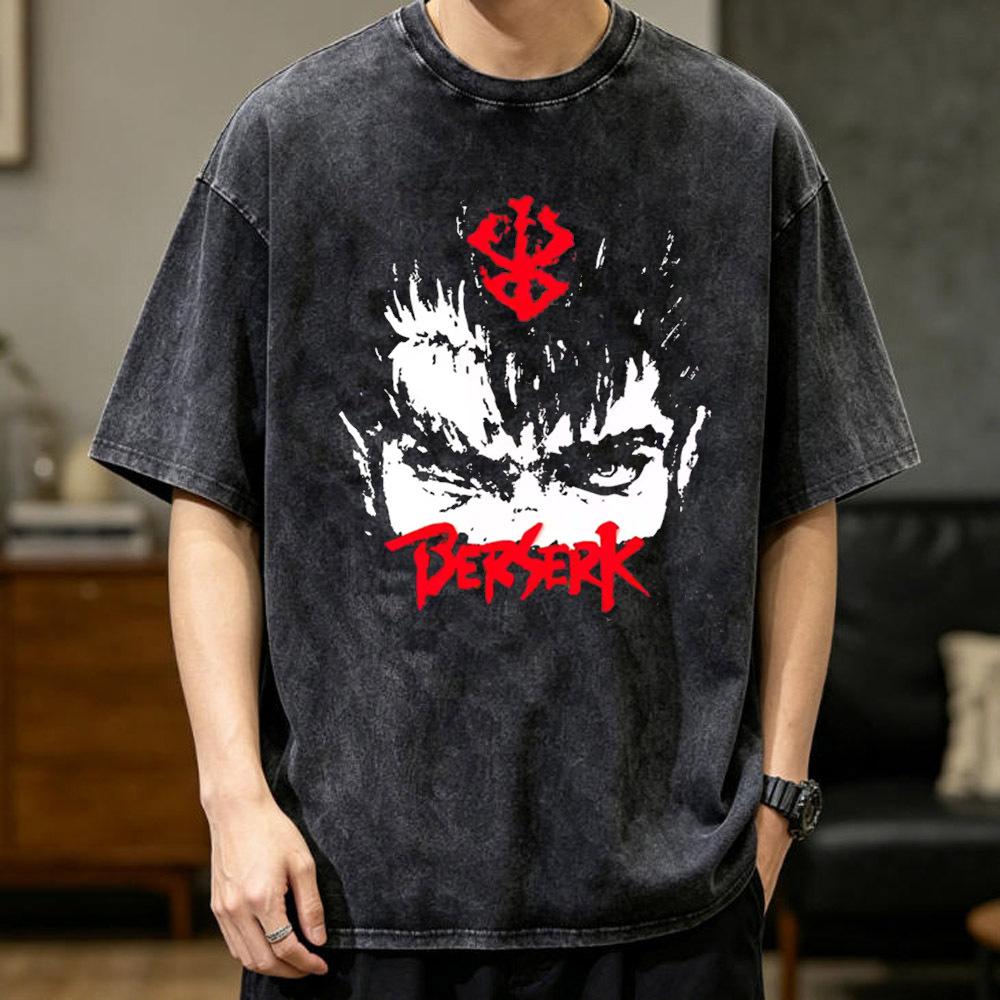 Berserk Vintage Washed cotton t shirt teen anime Classic Graphic kawaii t shirt anime Digital 2000s University korean clothes