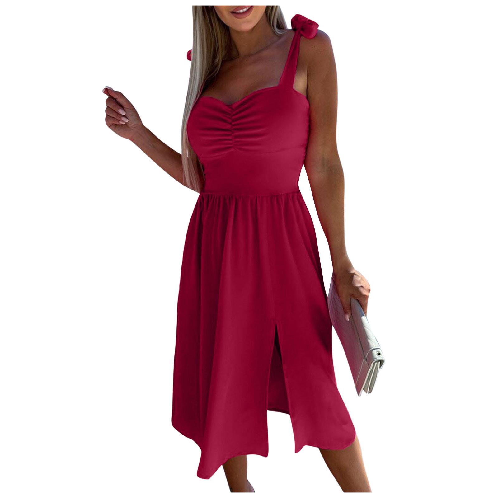 

Летнее женское сексуальное платье без рукавов на бретельках с затянутой талией и разрезом L