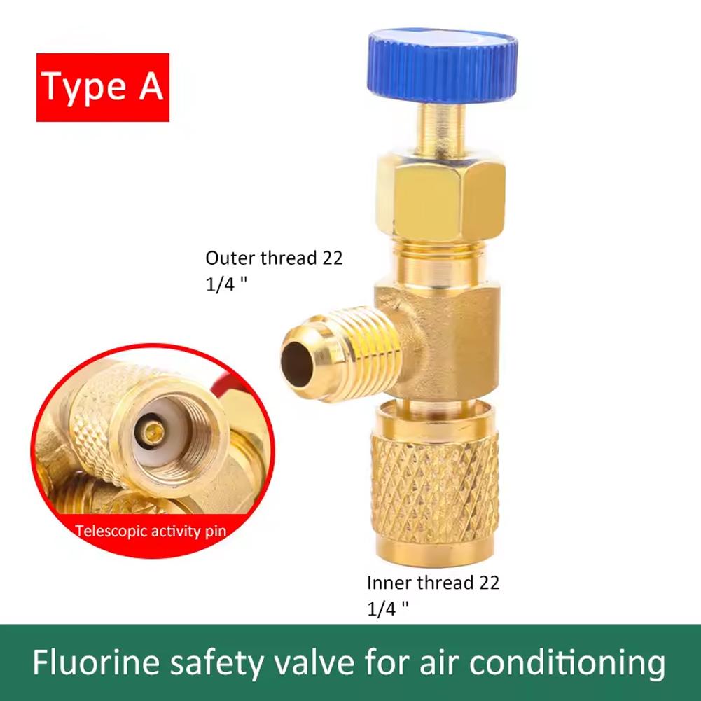 Refrigeration Charging Valve Air Conditioning Adapter for R410A R22 1/4" Liquid Safety Liquid Valve Hose R22 Copper Adapter Hand