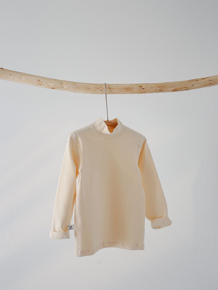 Kids' 320g Pure Cotton Mid-Neck Stretchy Base Layer Shirt - Solid Color for Boys & Girls