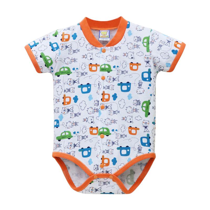 Baby 100% Cotton Short Sleeve Romper Boys And Girls Summer Printing O Neck Snap Button Newborn Clothing