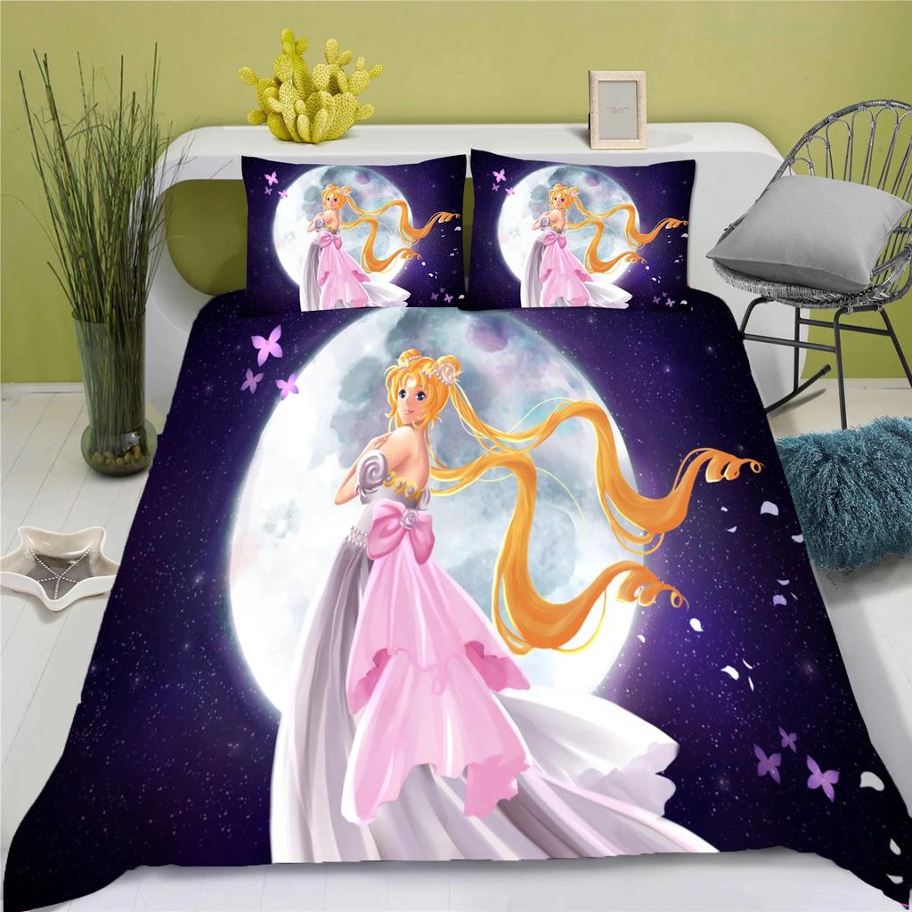 3D Anime posteľná súprava Sailor Moon obliečka na paplón 100% polyester vhodná pre deti a dospelých 3-dielna súprava 1 obliečka na paplón